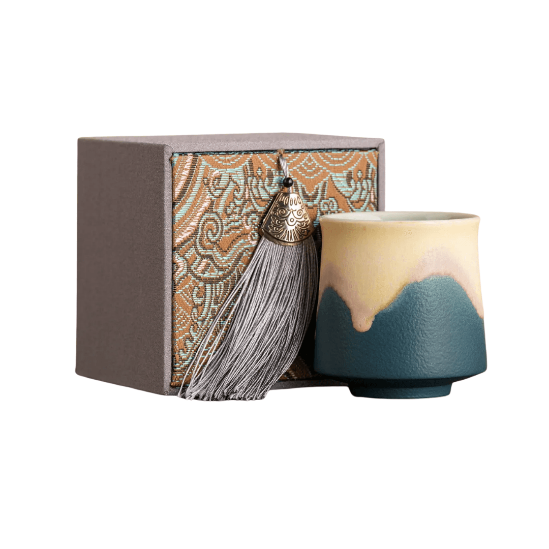 Twin‑Peaks Kiln‑Glaze Tea Cup Gift Set (160 ml High‑Foot + 115 ml Tumbler)
