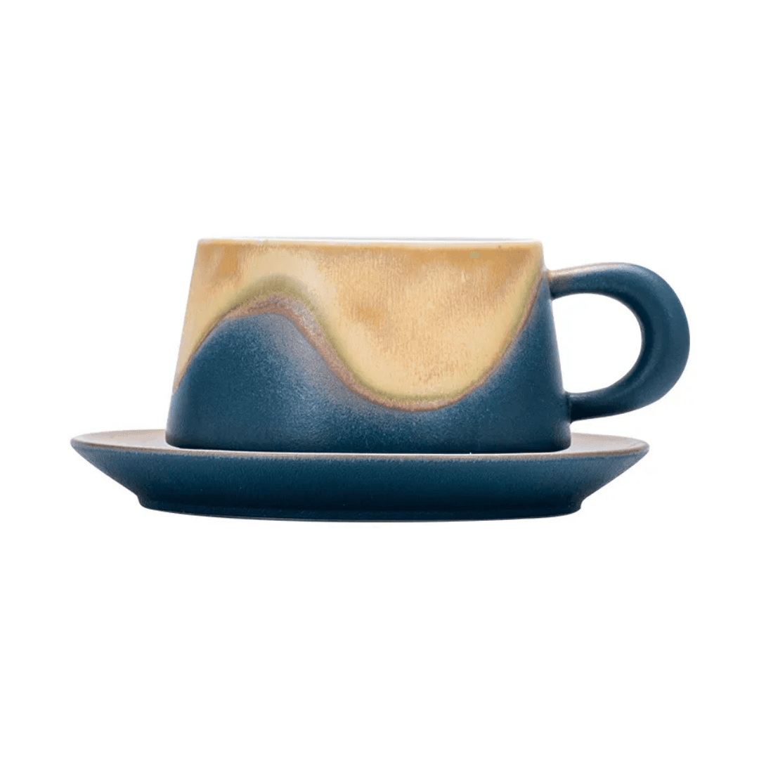 Mountain‑View Wave‑Glaze Cup & Saucer Gift Set (240 ml)