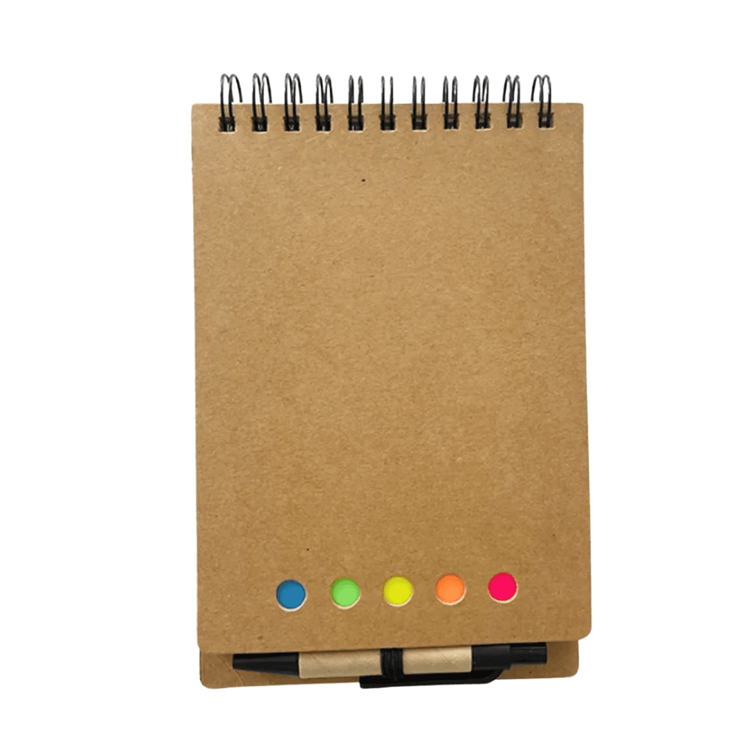 Eco Spiral Sticky Note Pad with Pen & Neon Tabs