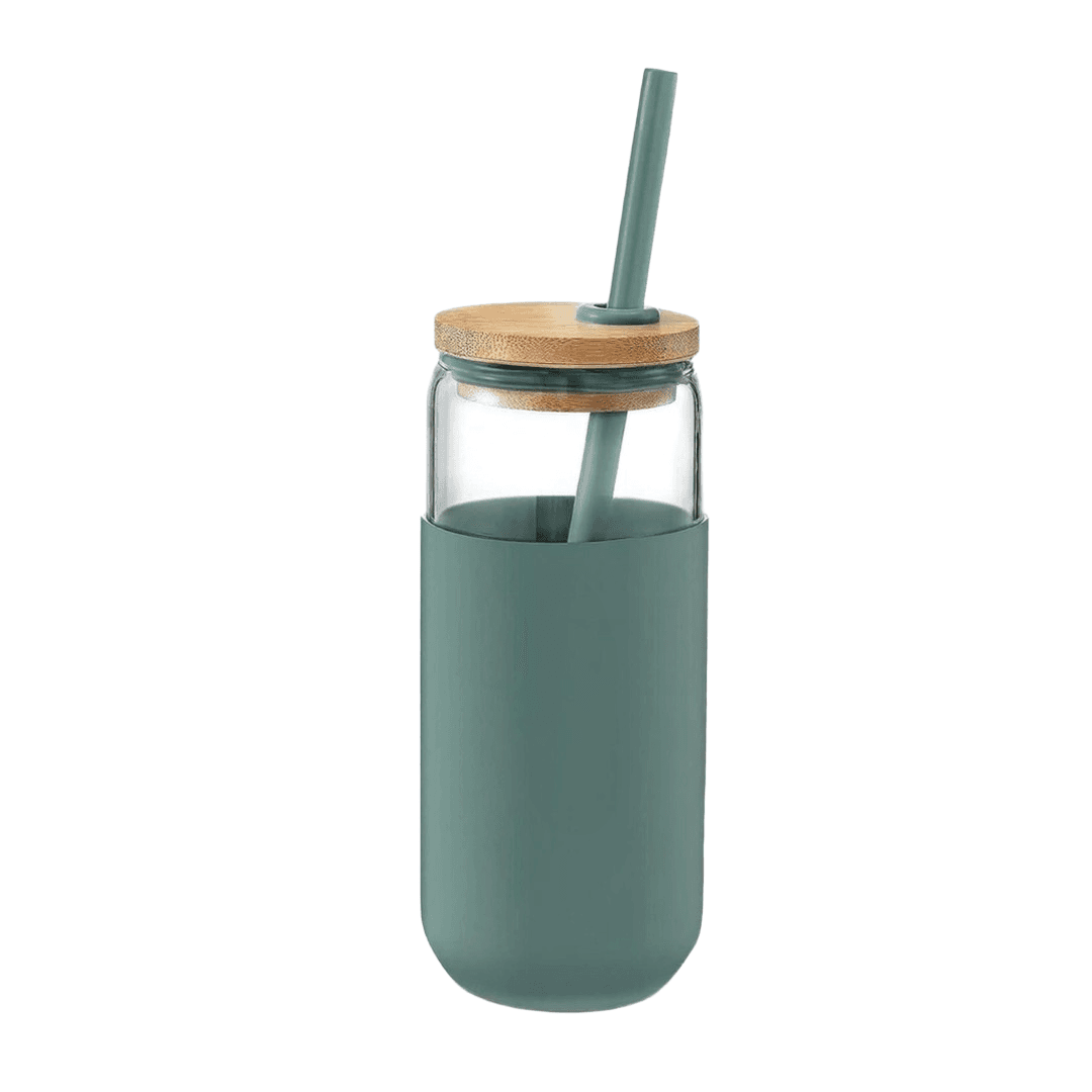 Bamboo‑Top 500 ml “Eco Sipper” Glass Tumbler