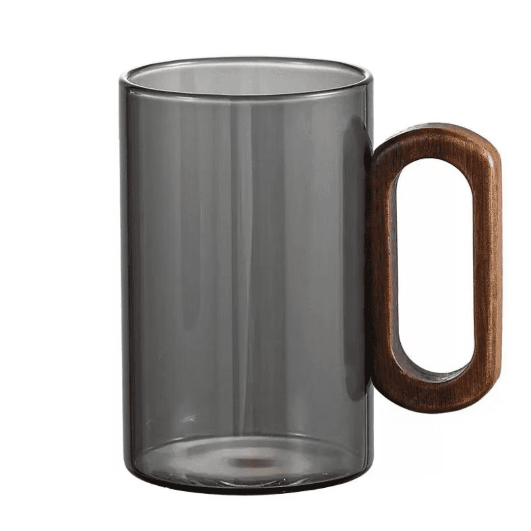 Walnut‑Loop Smoky Glass Mug (350 ml)