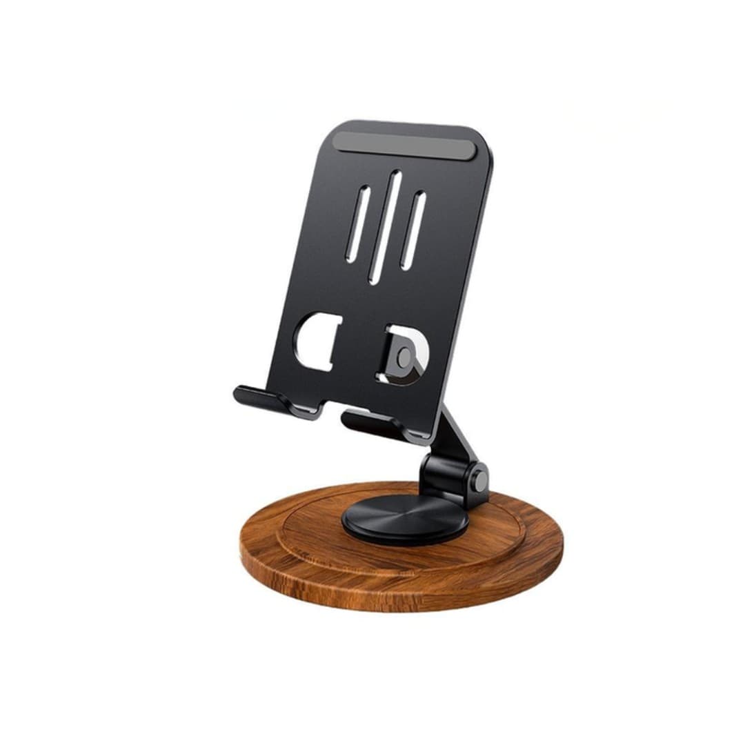 Walnut-Base 360° Adjustable Metal Phone & Tablet Stand