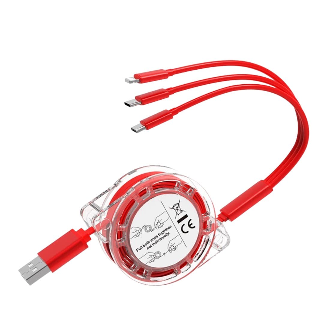 Retractable 3-in-1 Charging Cable (Lightning/Type-C/Micro-USB)
