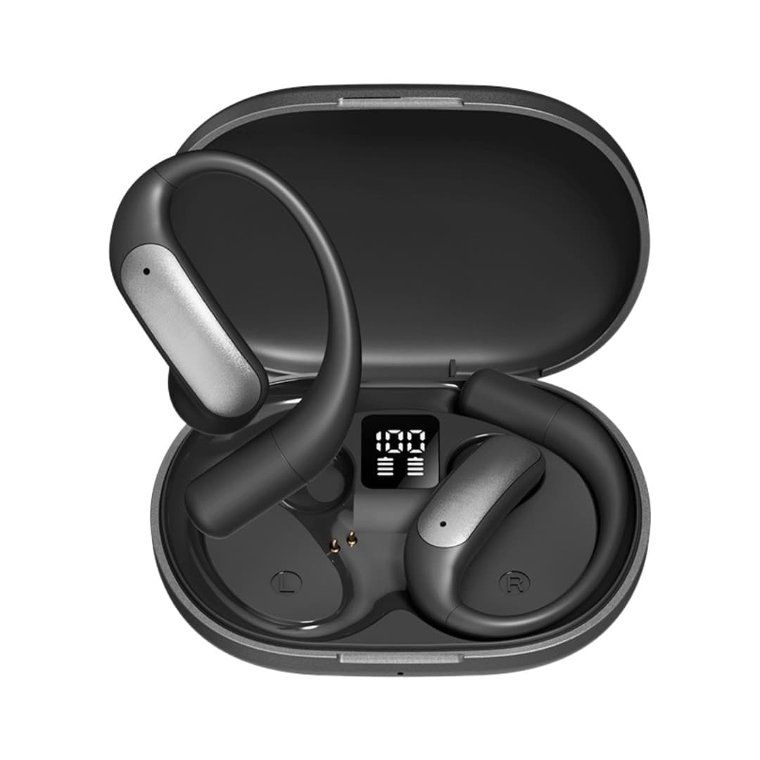 Smart Display Open-Ear Wireless Earbuds with Charging Case