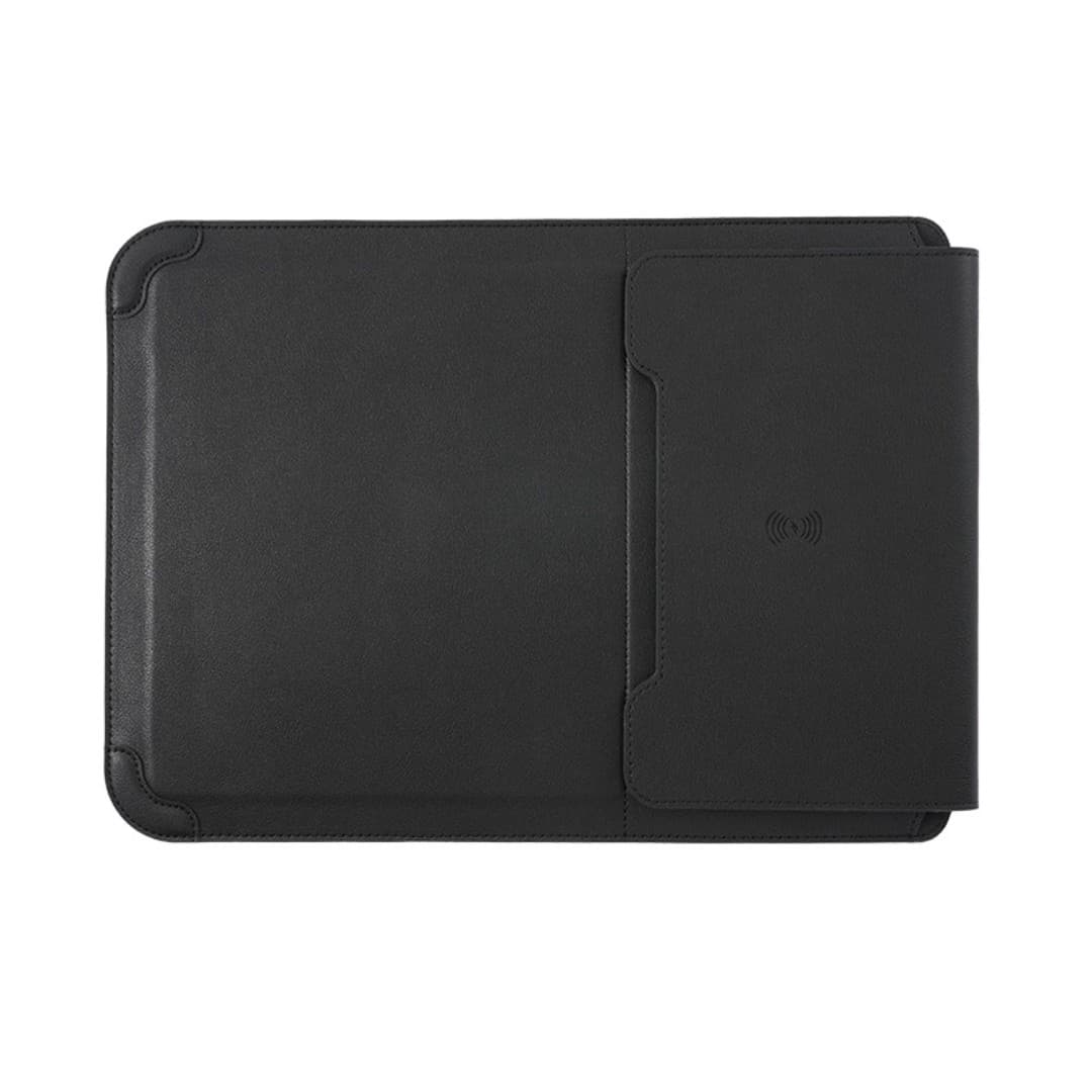 Premium PU 3‑in‑1 Laptop Sleeve with Adjustable Stand, Mouse Pad & 15 W Wireless Charger