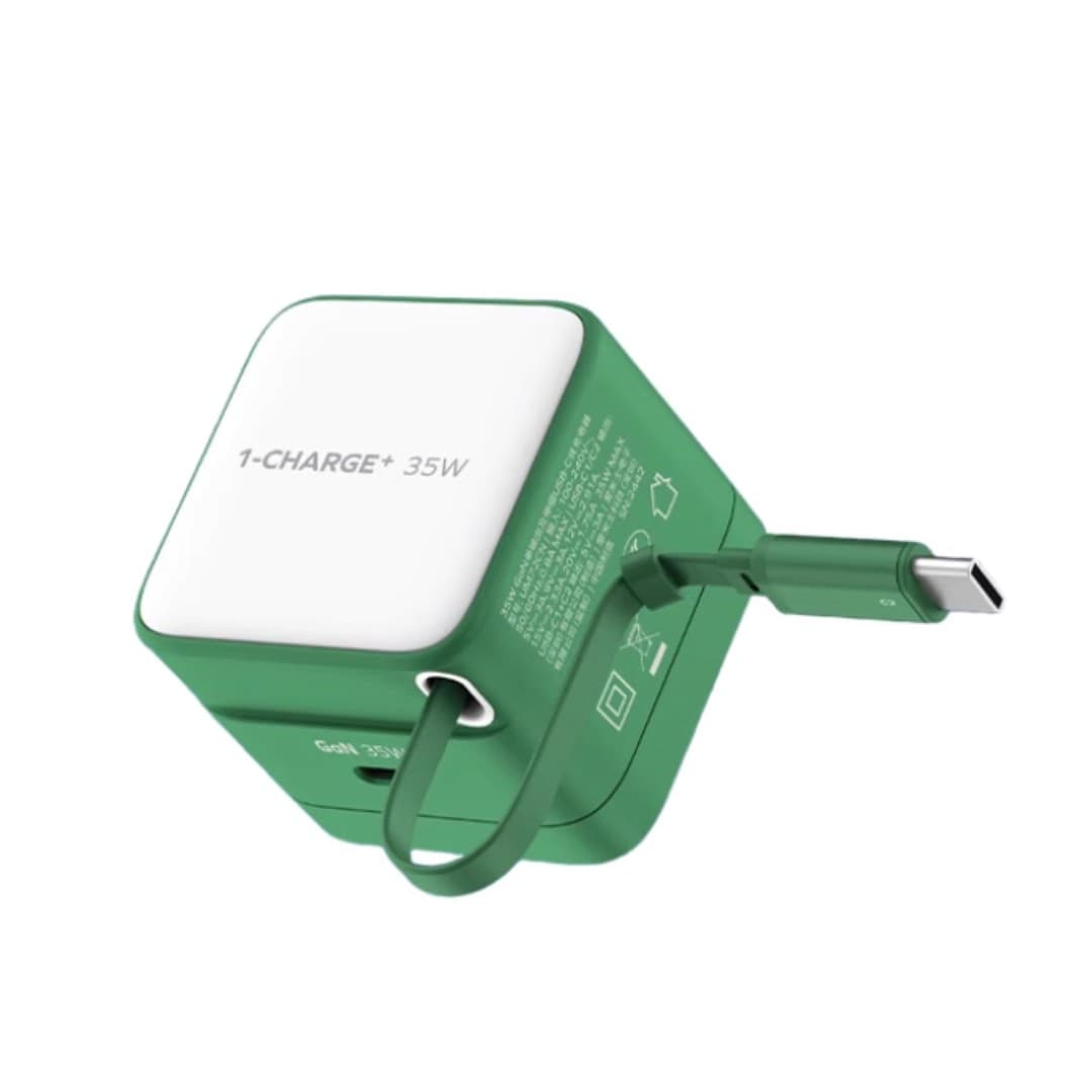 MOMAX 1-Charge+ GaN 35W UM72 – Dual USB-C Retractable Fast Charger